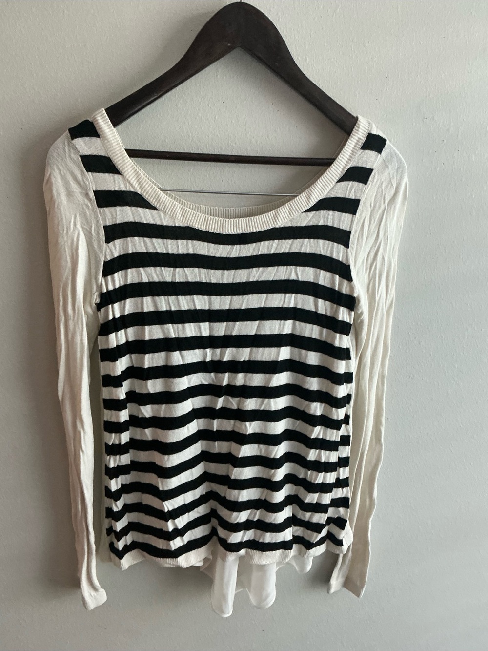 Express Black and White Striped Scoop Neck Sweater